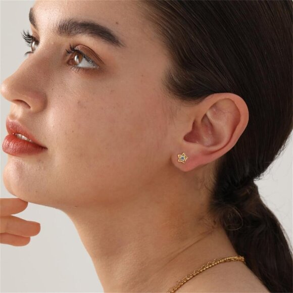 Blue Floral CZ Small Stud Earrings for Sensitive Ears, Hypoallergenic Stainless - Picture 6 of 6